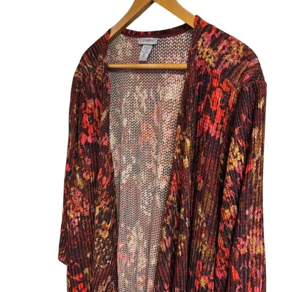 NEW CATHERINES Draped Open Kimono Wrap in Rich Burgundy Textured Floral SZ 5X - Picture 3 of 9